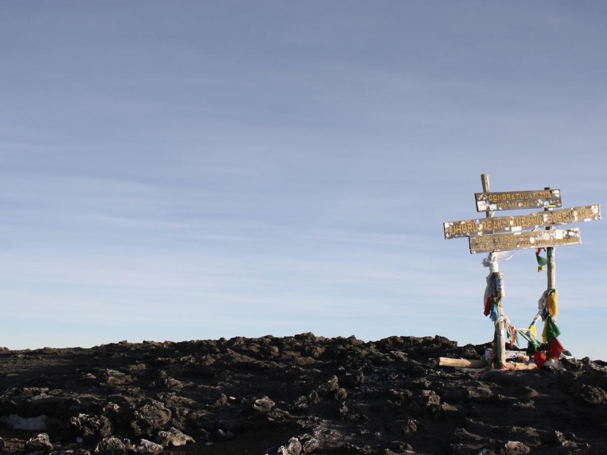 The signboard at Uhuru Peak, Mount Kilimanjaro