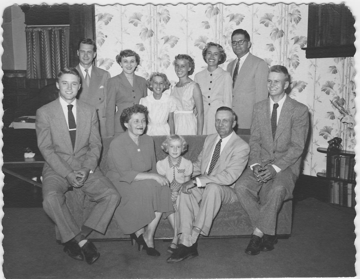 Revell family gathering in 1953. Marilyn (DeLong) is fourth from the left in the second row. 