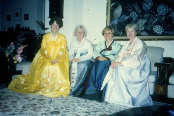 Marilyn DeLong, second from right, wore Korean traditional dress to celebrate Chuseok, also known as Korean Thanksgiving, in Seoul in 1991. 